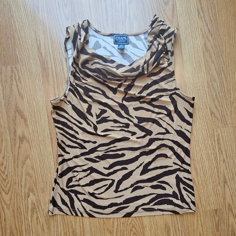 90s Chaps Tiger Print Cowl Neck Blouse – Size Large